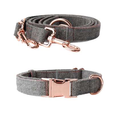 Free sample Best seller of Heavy Duty tweed wool fabric for Dog Collar And Leash Set with Rose Gold in all season