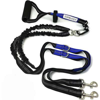 TOPBUDDY Shock Absorbing Bungee Dual Dog Leash with Foam Rubber Handle